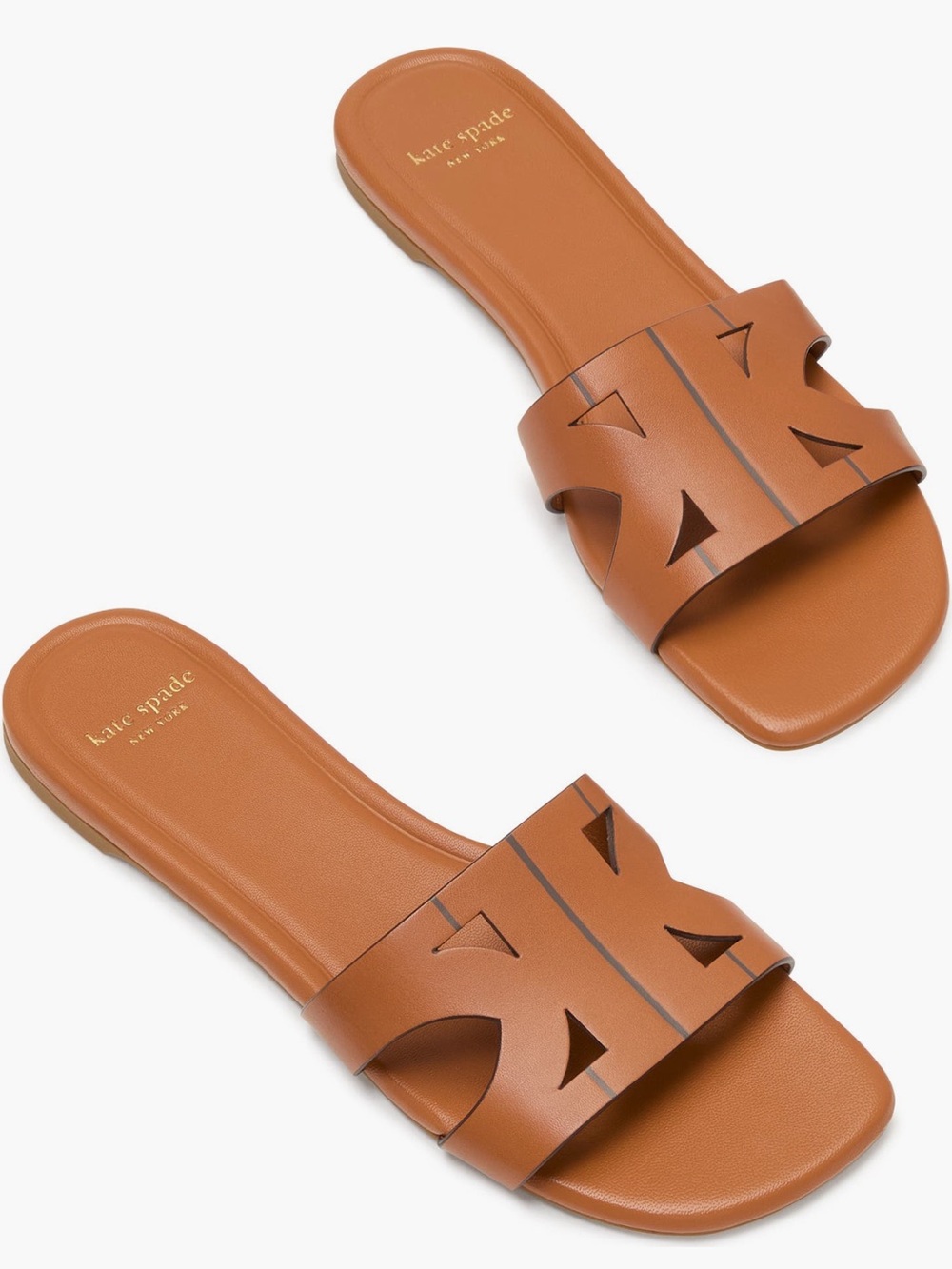 kate spade duo smooth leather tan slide sandals